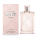 Burberry Brit Sheer pale pink check-patterned perfume bottle beside matching pink retail box on white