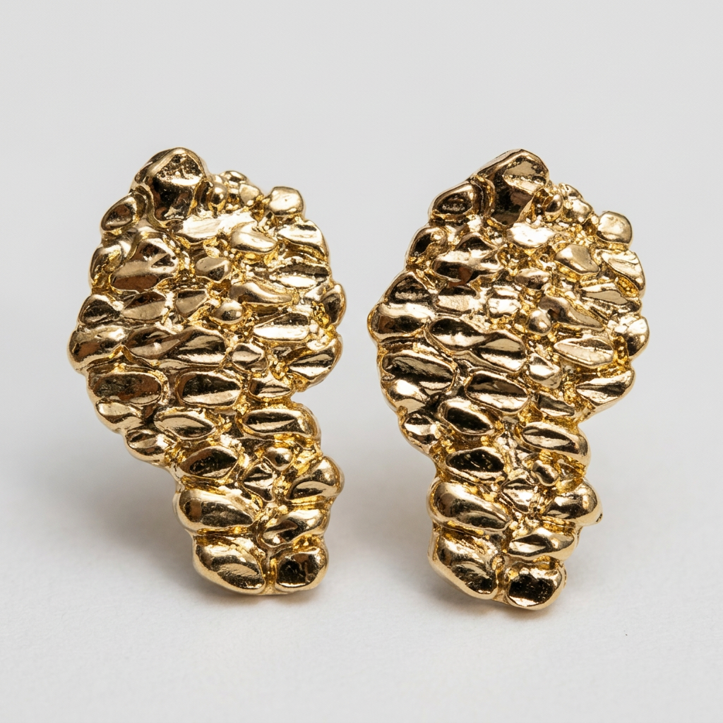 Close-up of gold-tone textured Africa-shaped earrings