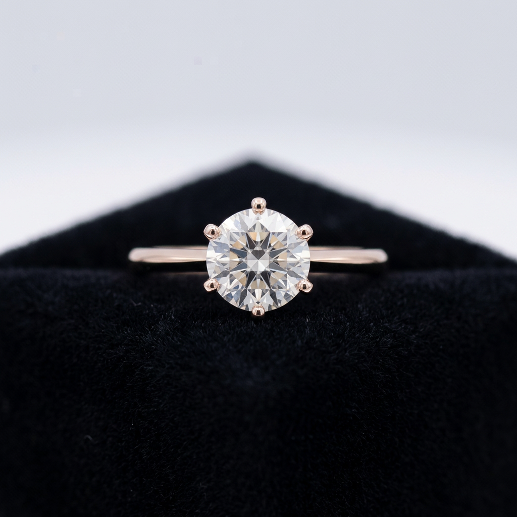 Round clear stone solitaire ring with slim band